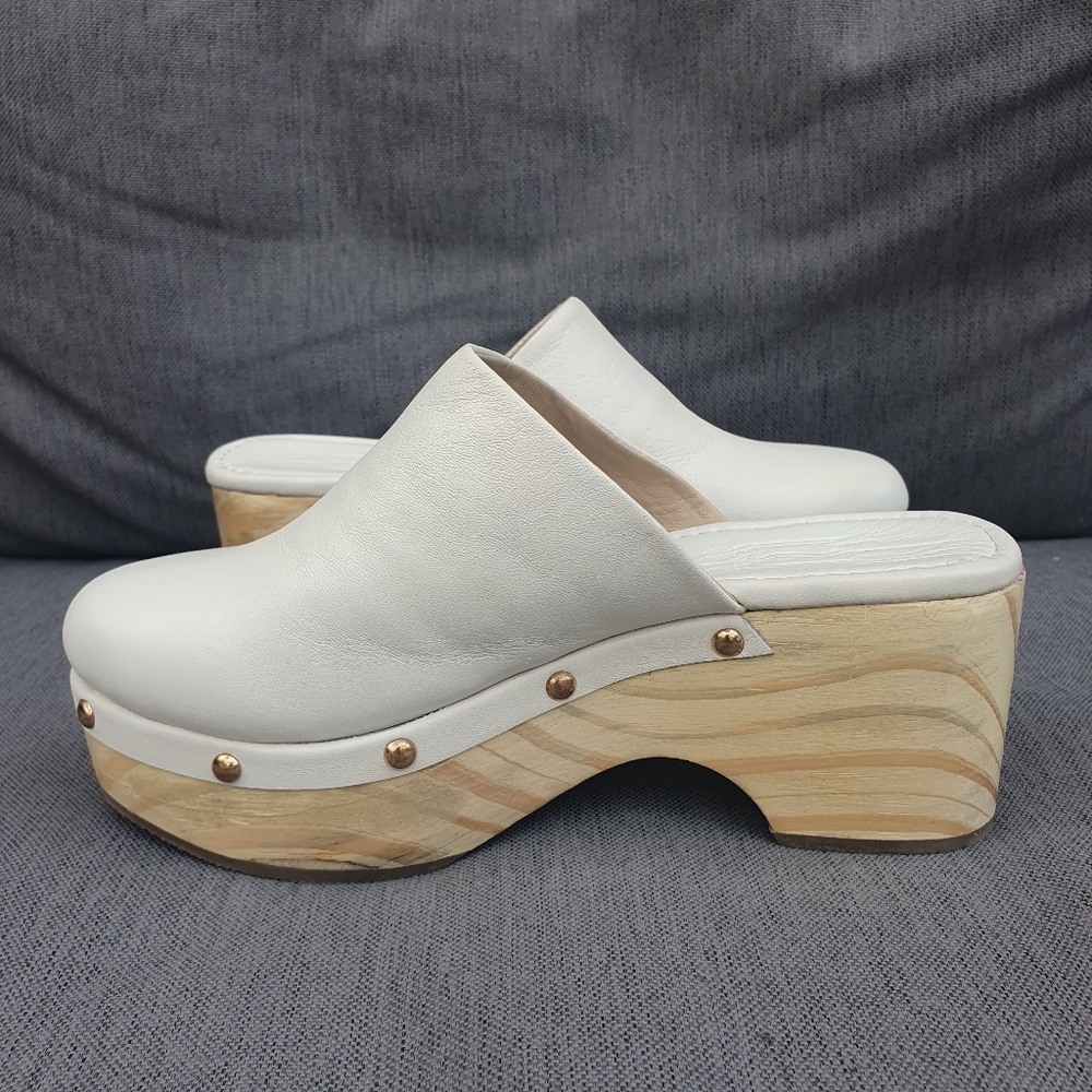 River Island Leather Studded Mules Clogs Cream Bnwot Uk5 Wooden. - Picture 5 of 13